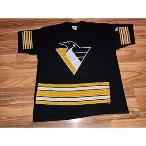 Vintage 90s Pittsburgh Penguins Shirt Mens XL Black Graphic Logo Pro‎ Player NHL